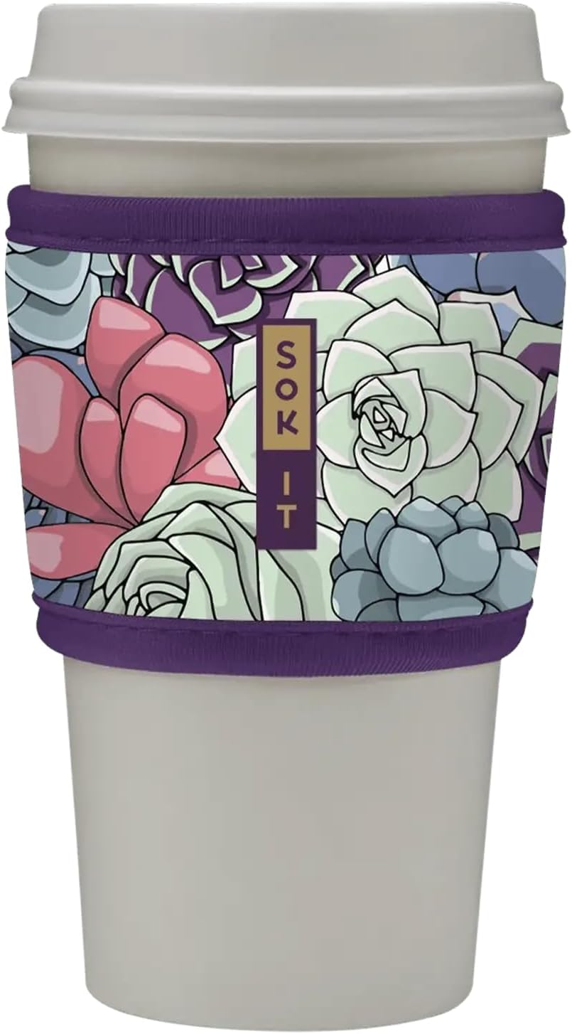 Sok It HotSok Coffee & Tea Reusable Insulated Neoprene Cup Sleeve (Succulents, One Size Coffee Sleeve)