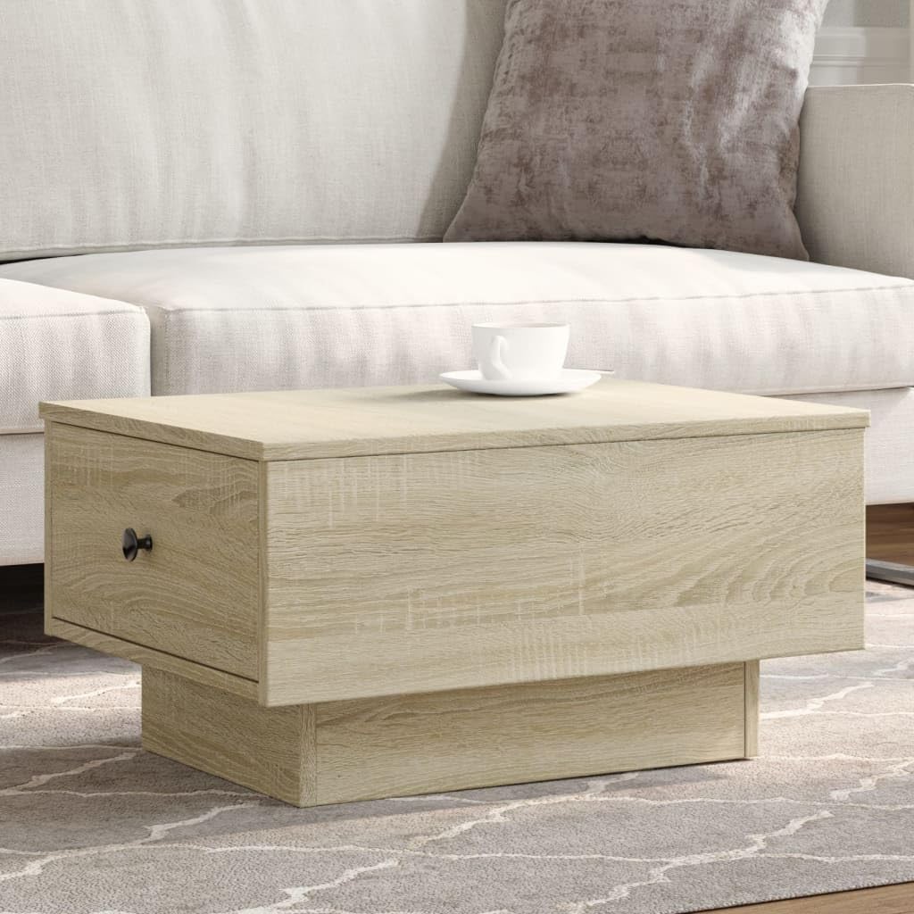 SXZenSpace Small Coffee Table 60 x 45 cm Sonoma Oak Engineered Wood with Metal Knobs Modern Living Room Side for Compact Spaces, 75 kg Load