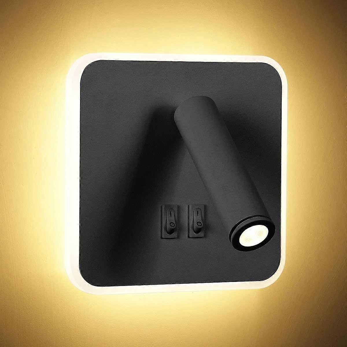 Joyhappst Image Color 8W Modern Led Wall Light Wall Reading Light With 350 Swivel Switch 3W Led Wall Spotlight Indoor Wall Lamp For Bedroom Bedside Living Room Black 3000K