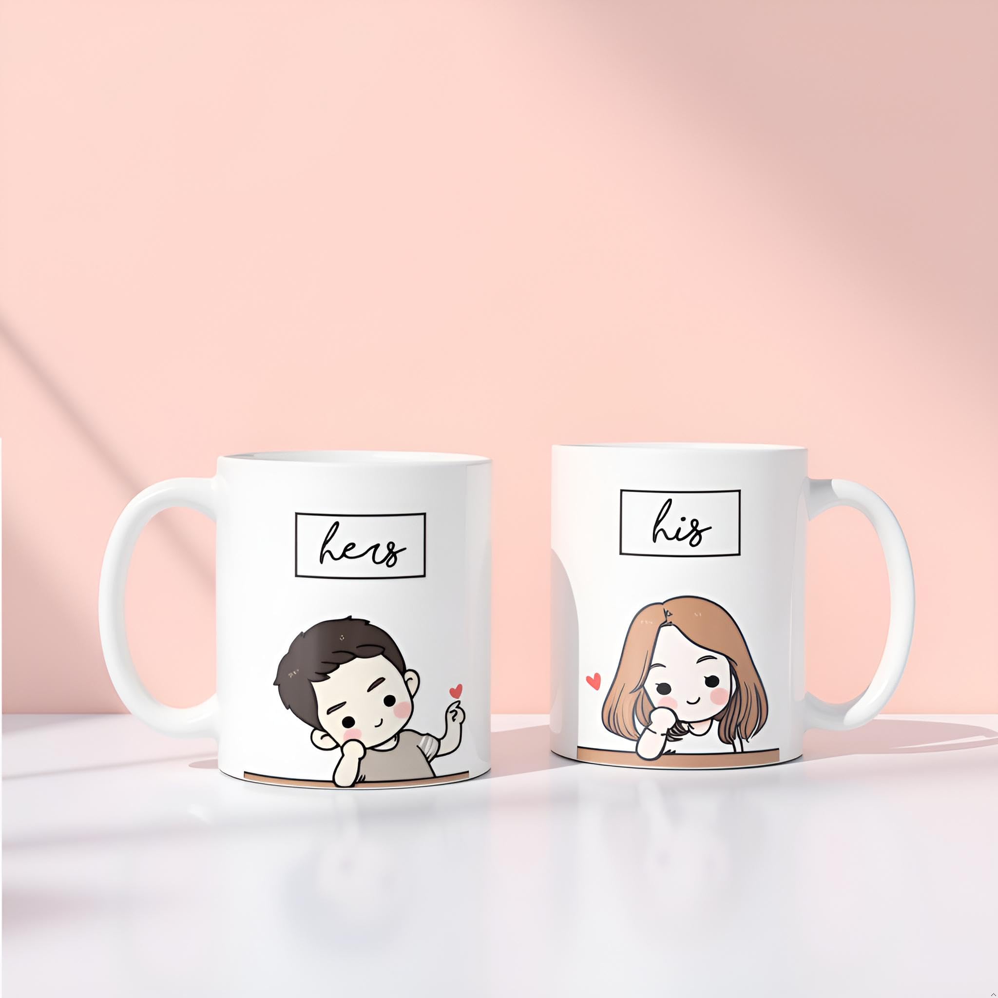 WellWishr His & Her Couple Mug Set | 350 ml White Ceramic Coffee Cups | Matching Mugs for Couples | Coffee Mugs Set of 2-image-10