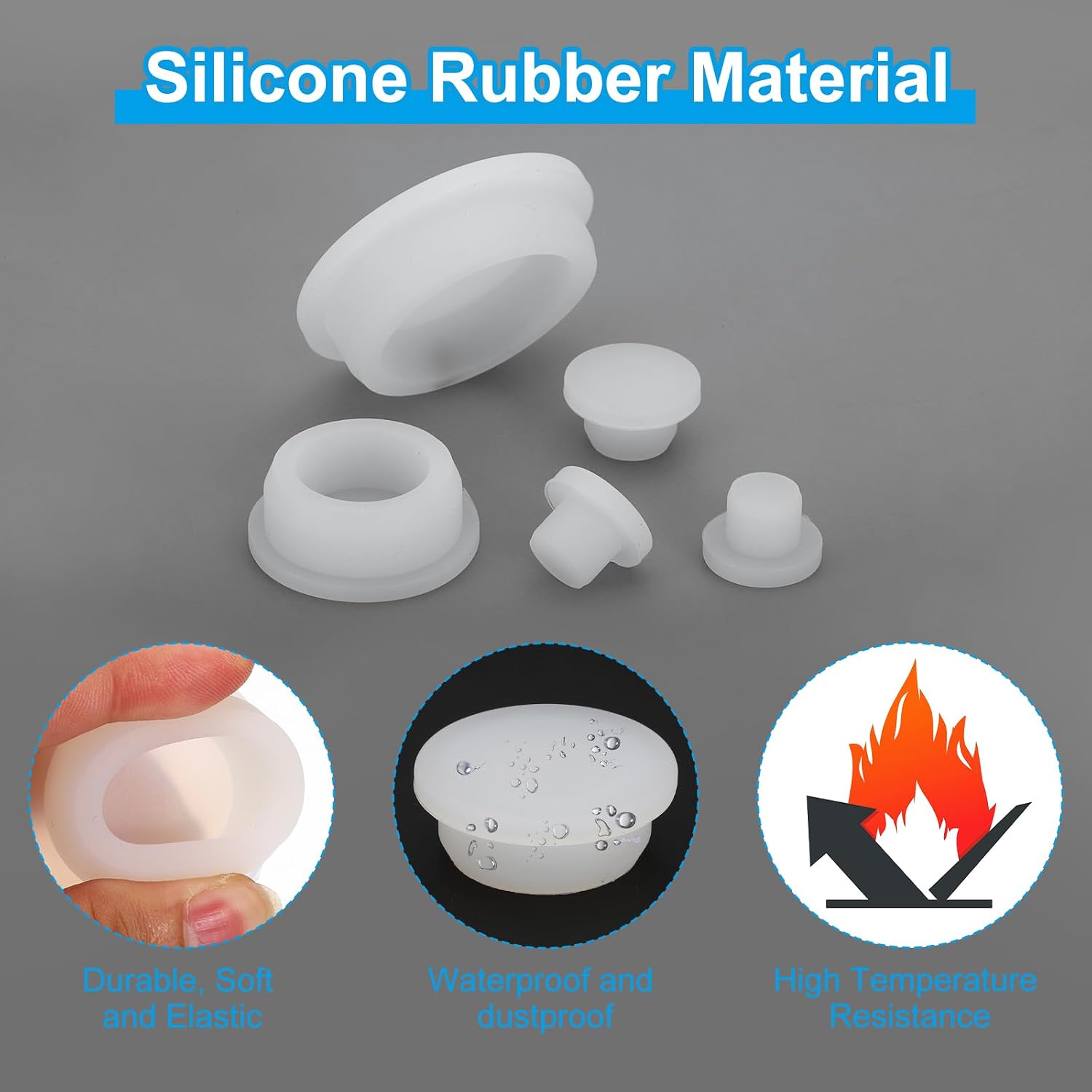 MECCANIXITY Silicone Rubber Hollow Plug Soft Flexible Stoppers T-Shaped Silicone Plugs for 33 to 34mm Hole White 4 Pieces