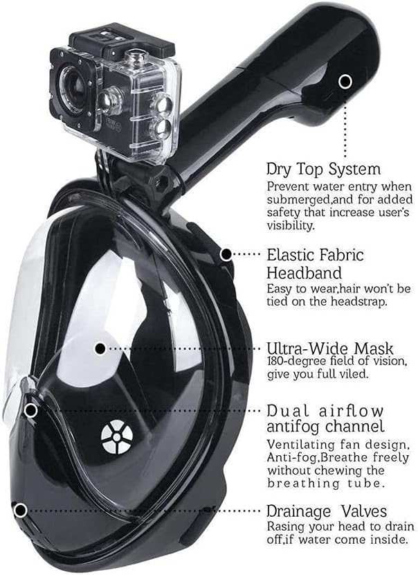 Full Face Snorkel Mask with Detachable Camera Mount, Anti-Fog and Foldable Design, Advanced Breathing System for a Safe Adults/Kids Snorkeling Experience Anti-Fog
