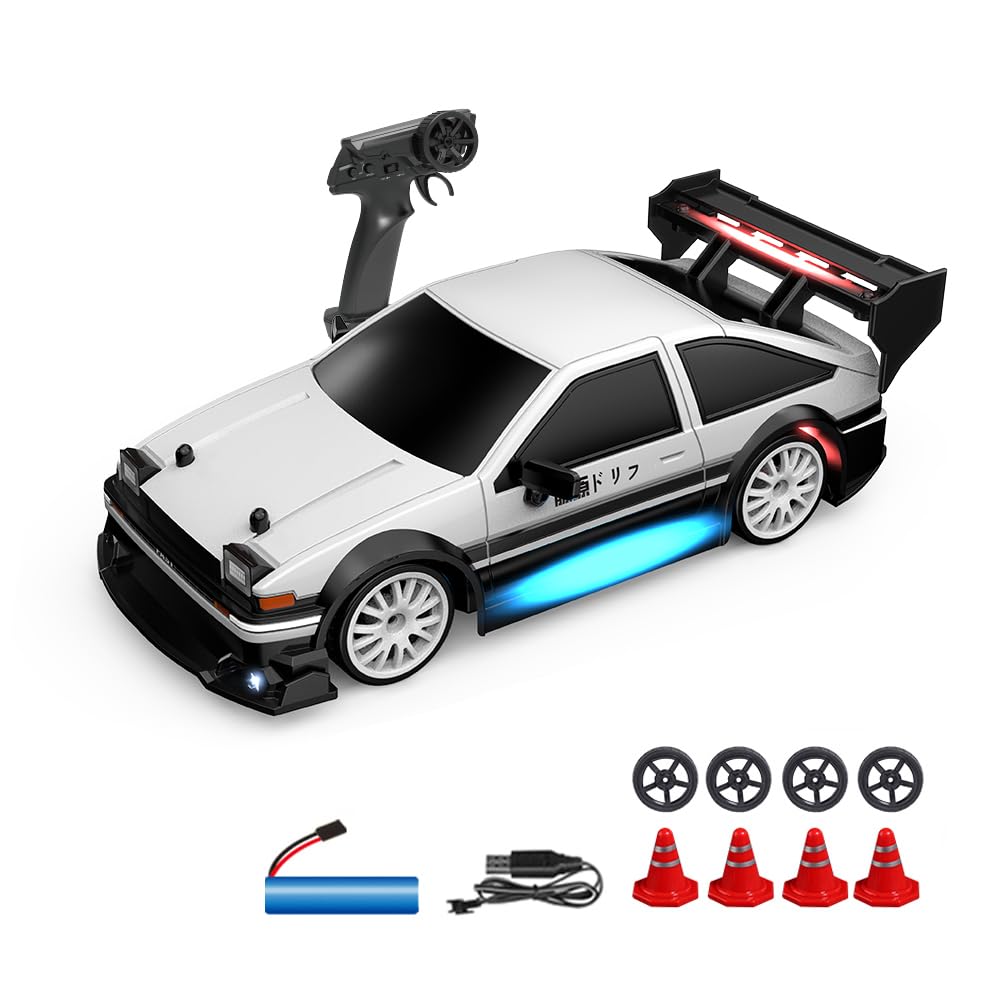 1:24 Scale RC Drift Car, 30KM/H 4WD 2.4GHz Remote Control Cars with LED Light, Racing and 4 Drifting Wheels, High Speed RC Racing Cars Perfect Toy Gift for Teen Adults