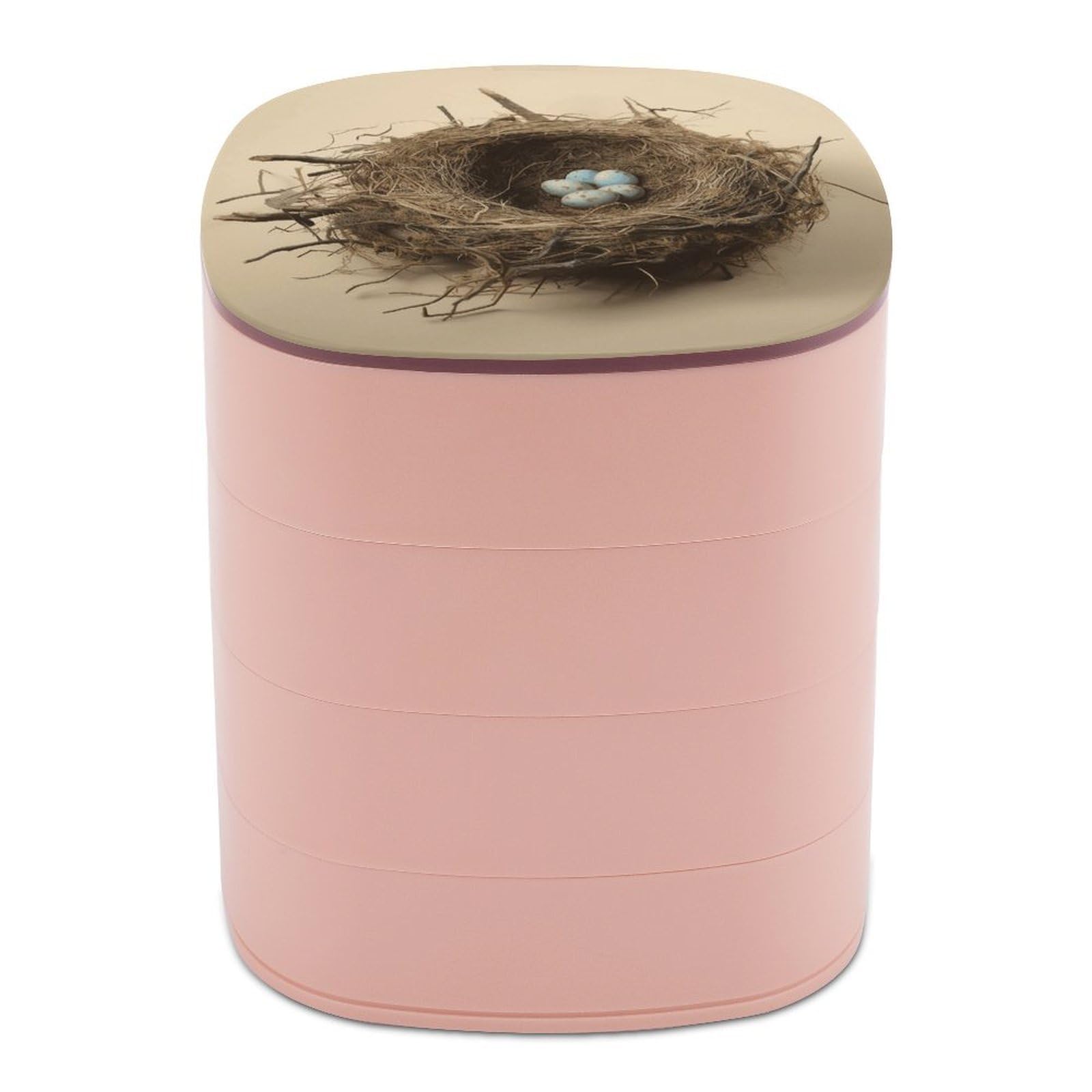 VstaDank Birds Nest Jewelry Case Women Portable Travel Jewelry Box Rotating Jewelry Organizer with Mirror Multi-Layer Necklace Ring Earring Storage Box for Bracelets Rings