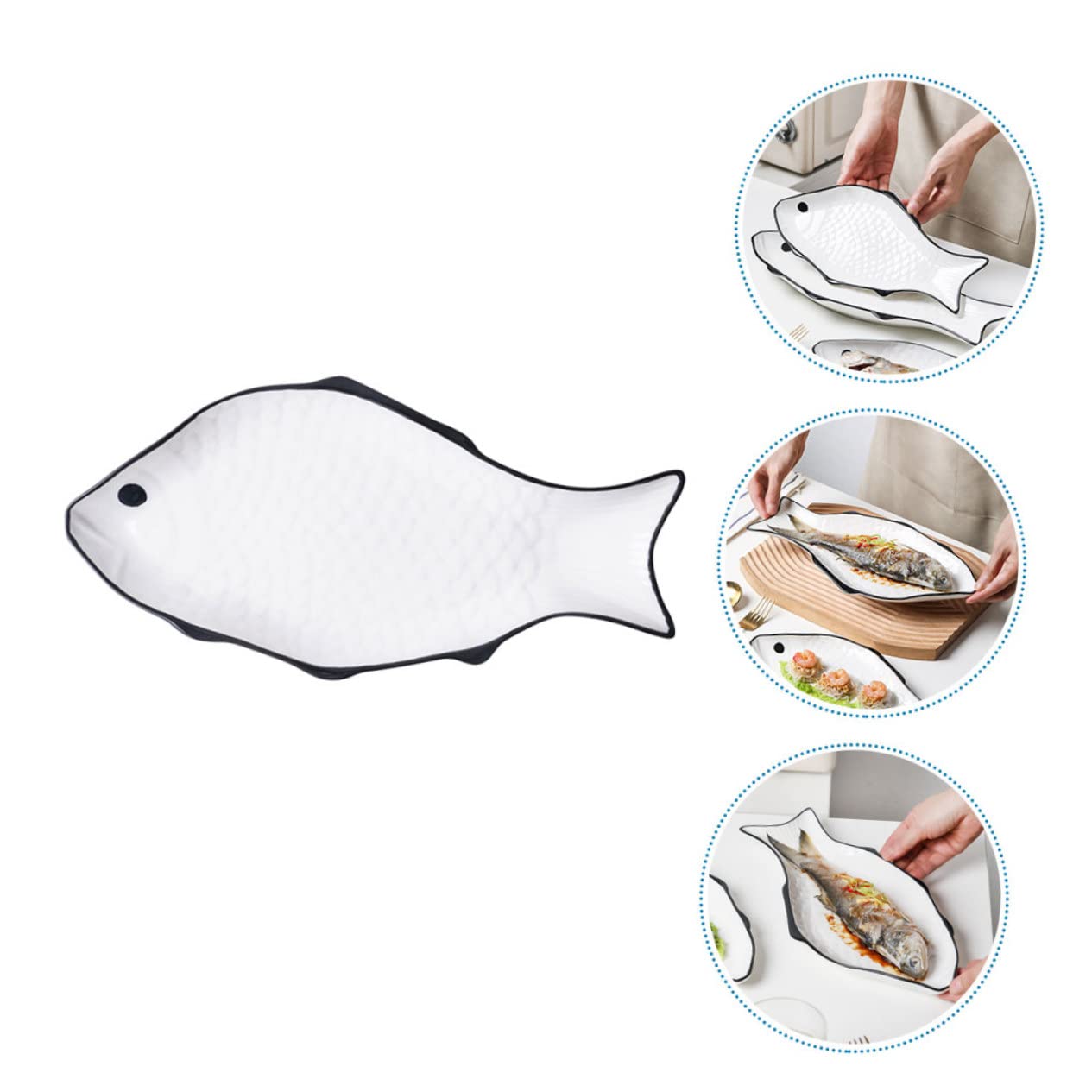 COLLBATH Plato de Cerámica para Pescado al Vapor, Blanco, Forma de Pez | Apto para Microondas, Superficie Lisa, Fácil de Guardar, Uso en Hotel y Hogar