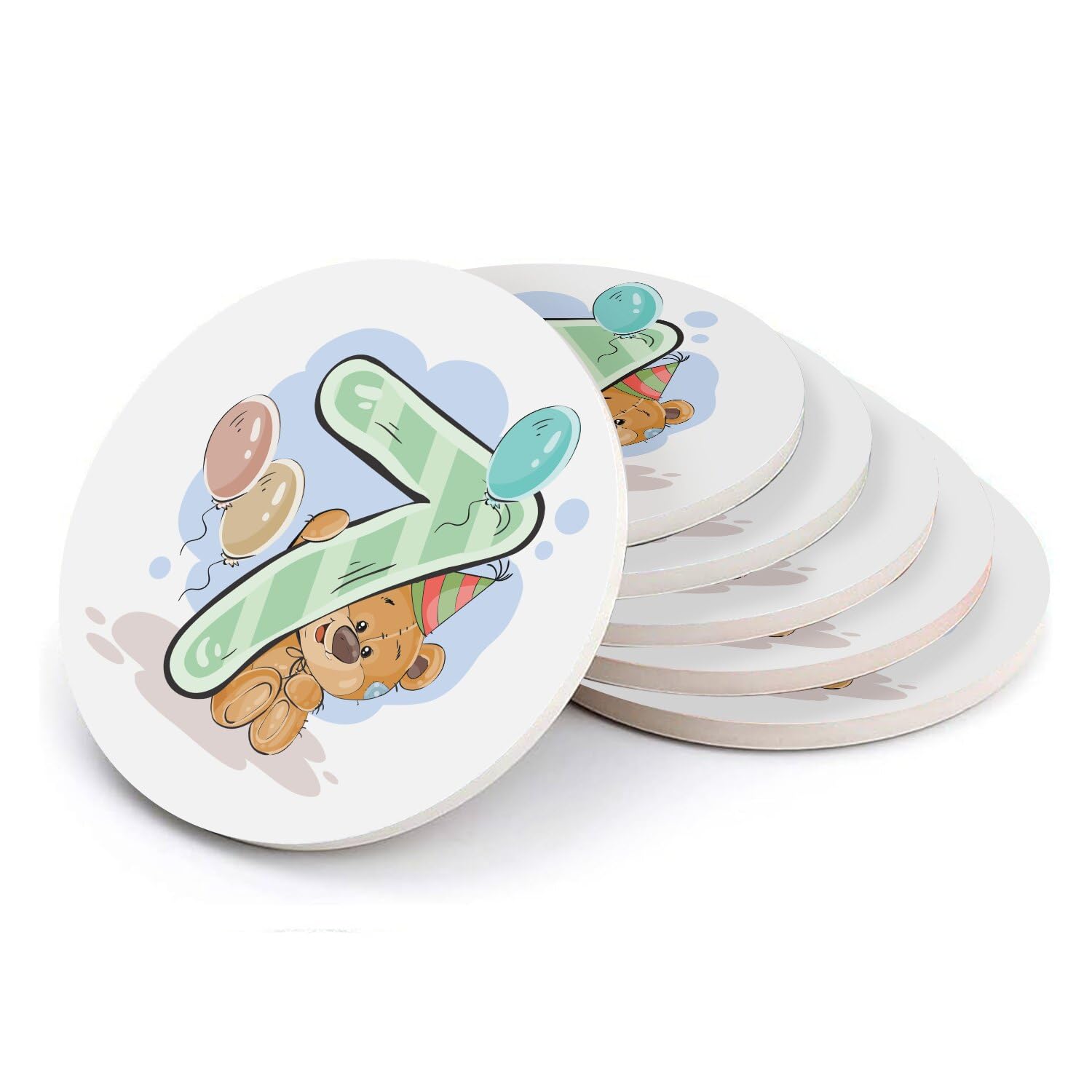 Sous verre ronds en céramique haute qualité avec dessin ourson artistique durable
