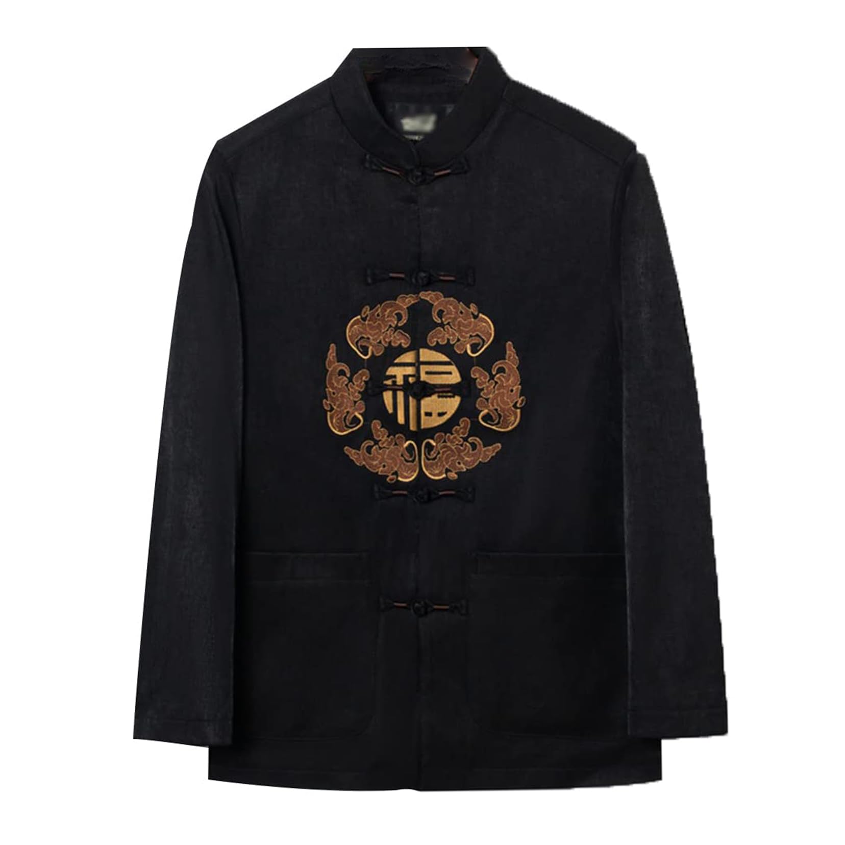 XCFTYRU Chinese Tang suit， for Men Embroidery Kung Fu Clothing Tops Martial Art Cotton Linen Jacket(Black,4XL)