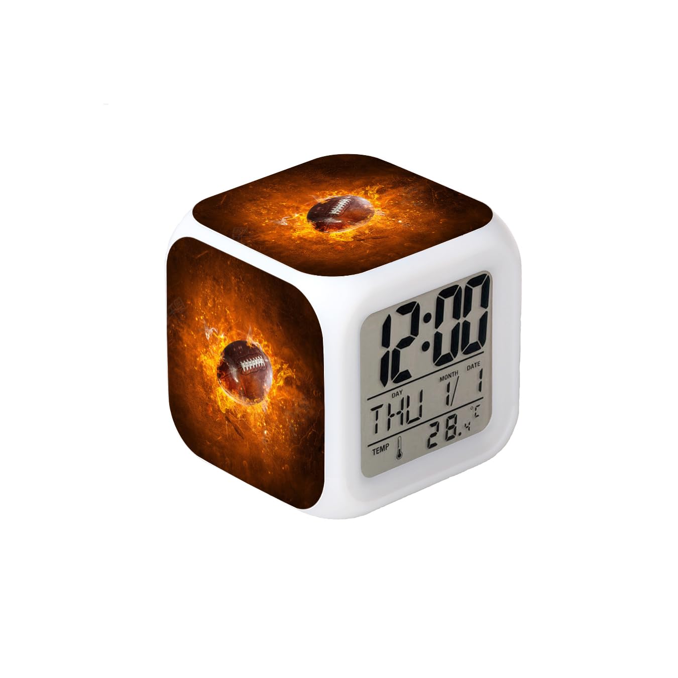 BoWay3＂Desk & Shelf Clock Football Fire Sport Red Digital Alarm Clock with Led Lights Plastic Table Clock for Kids Teenagers Adults Home/Office Decor