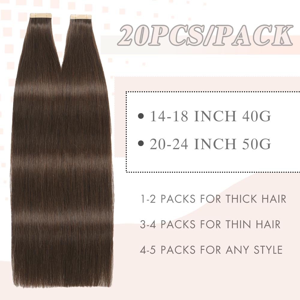 YDDM Extension Capelli Veri Biadesivo 20pcs 40cm 40g extension biadesive capelli veri Tape In Extension Capelli Veri Extension Adesive Capelli Veri(16inch,2#)