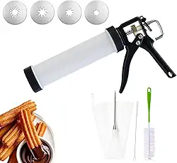 Kit de máquina Churro Maker, Churreras manuais para churros com saco de confeitar e pontas, grande capacidade para 2 xícaras, fácil de pressionar, 4 discos de aço inoxidável espessos, 2