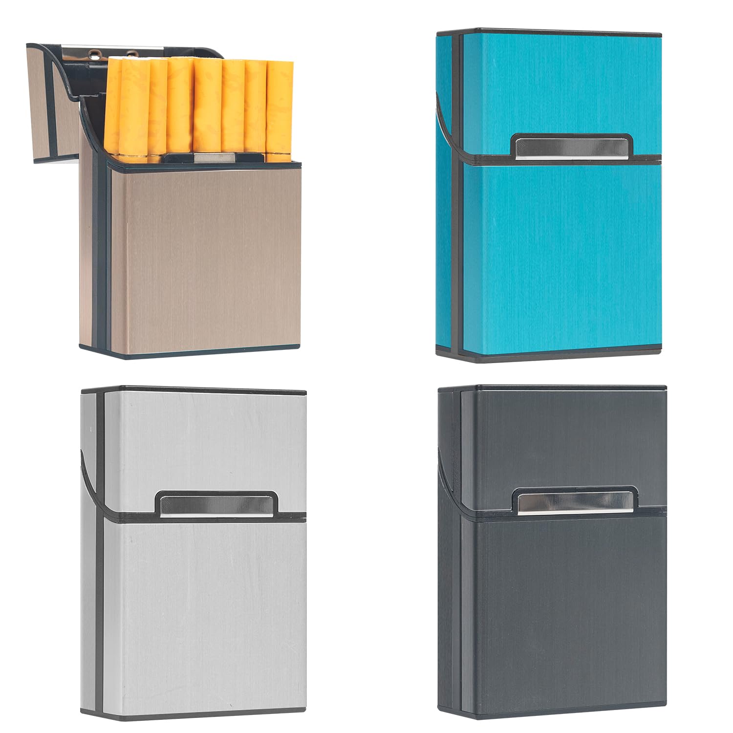 Portasigarette In Alluminio - 3 Pezzi Con Coperchio Magnetico, Grigio, Rosa Oro E Oro - Foto 6