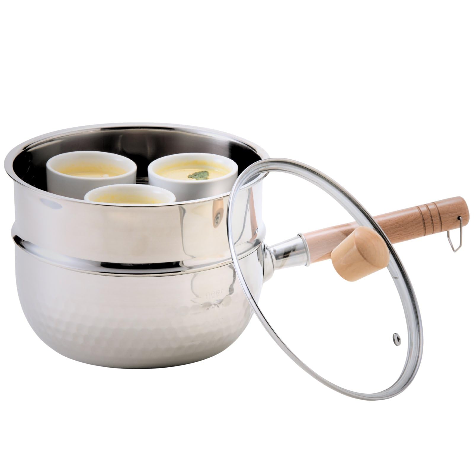 Haist Induction Compatible Snow Flat Pot with Steamer, Stainless Steel, Glass Lid Included, Single Hand Pot (8.7 inches (22 cm)