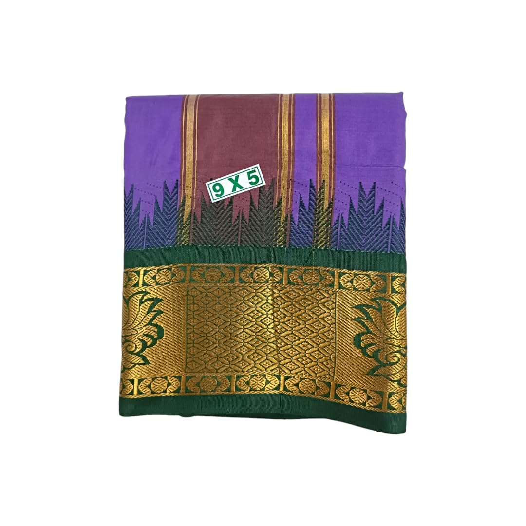 Traditional Art Silk Color Dhoties With 5" inch Jacquard Temple Tower Border size 9X5 (4.15 Mtr Dhoti with 2.30 Mtr Angavastram)-picture-10