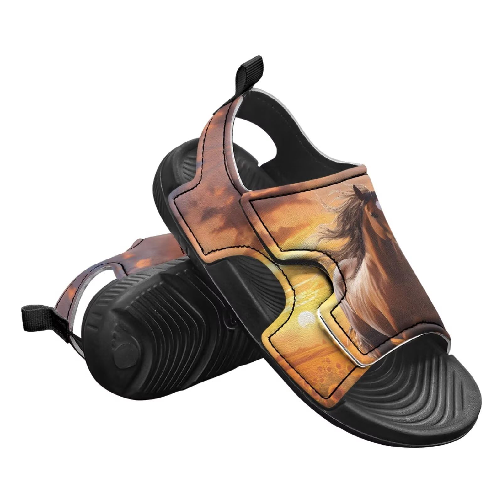 Cugasmaru Boys Water Shoes Size 2 Horse Slide Sandals for Kids Slippers Big Boys Sandals with Hook and Loop Cute Slip On Shoes Breathable Summer Slippers for Beach Sport Hiking