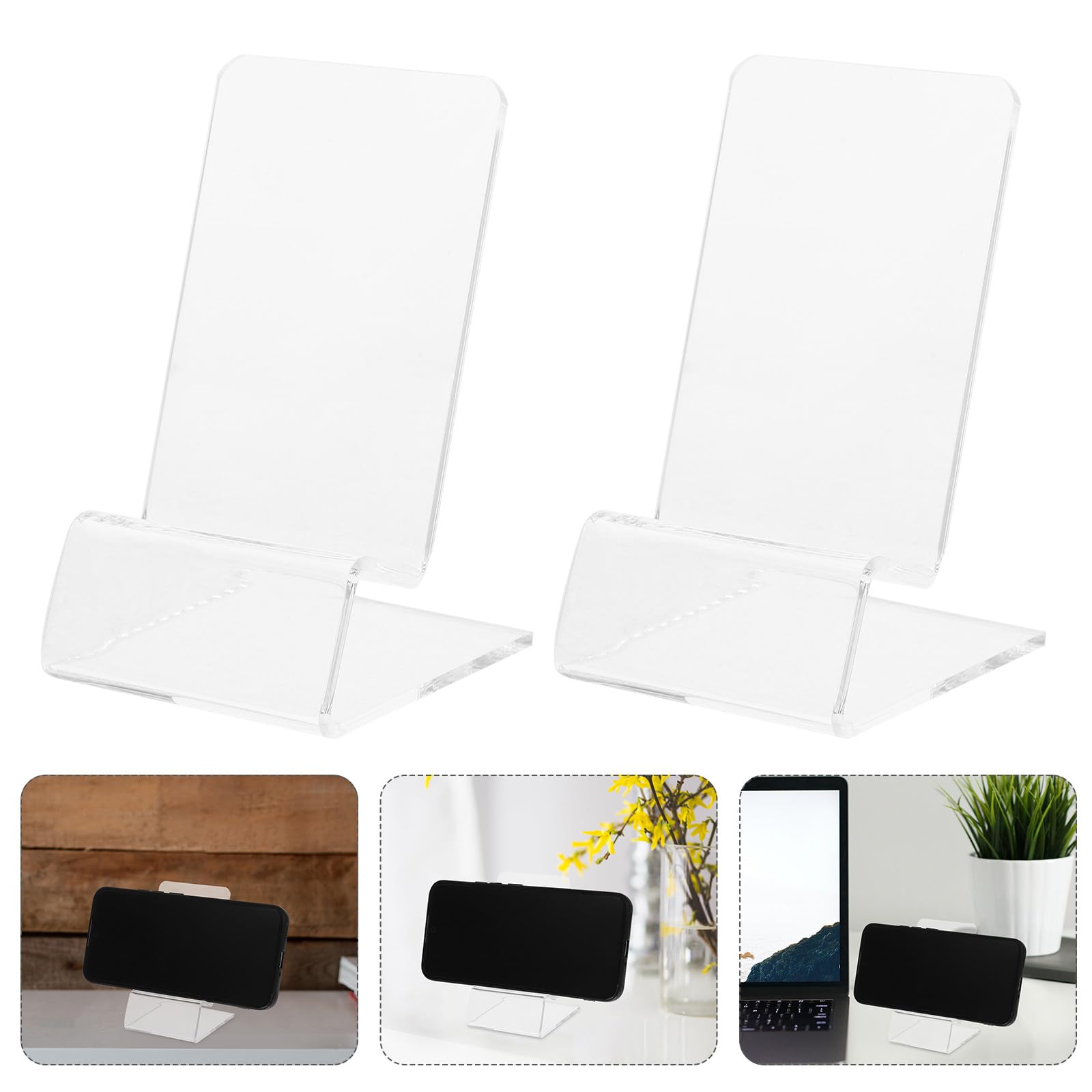 SOLUSTRE Supporto da Scrivania per Cellulare in Acrilico Trasparente, Base Espositore per Telefono 10 Pezzi, Accessori da Scrivania Pratici per Uso Quotidiano e Ricarica Efficiente