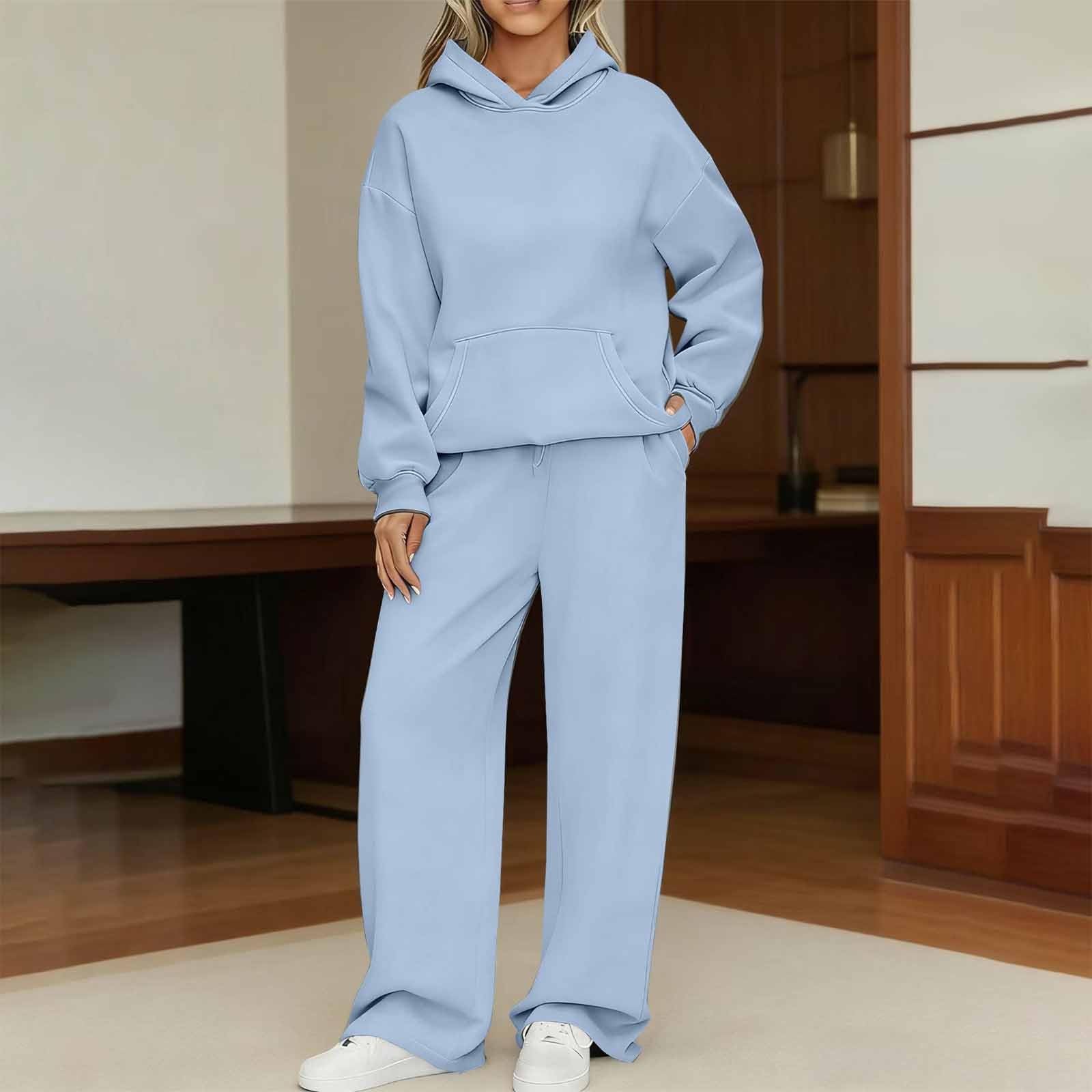 Survêtement pour femme - Baggy - Survêtement pour femme - Grandes tailles | Survêtement 2 pièces avec poche kangourou, sweat à capuche uni avec pantalon de jogging, coupe régulière