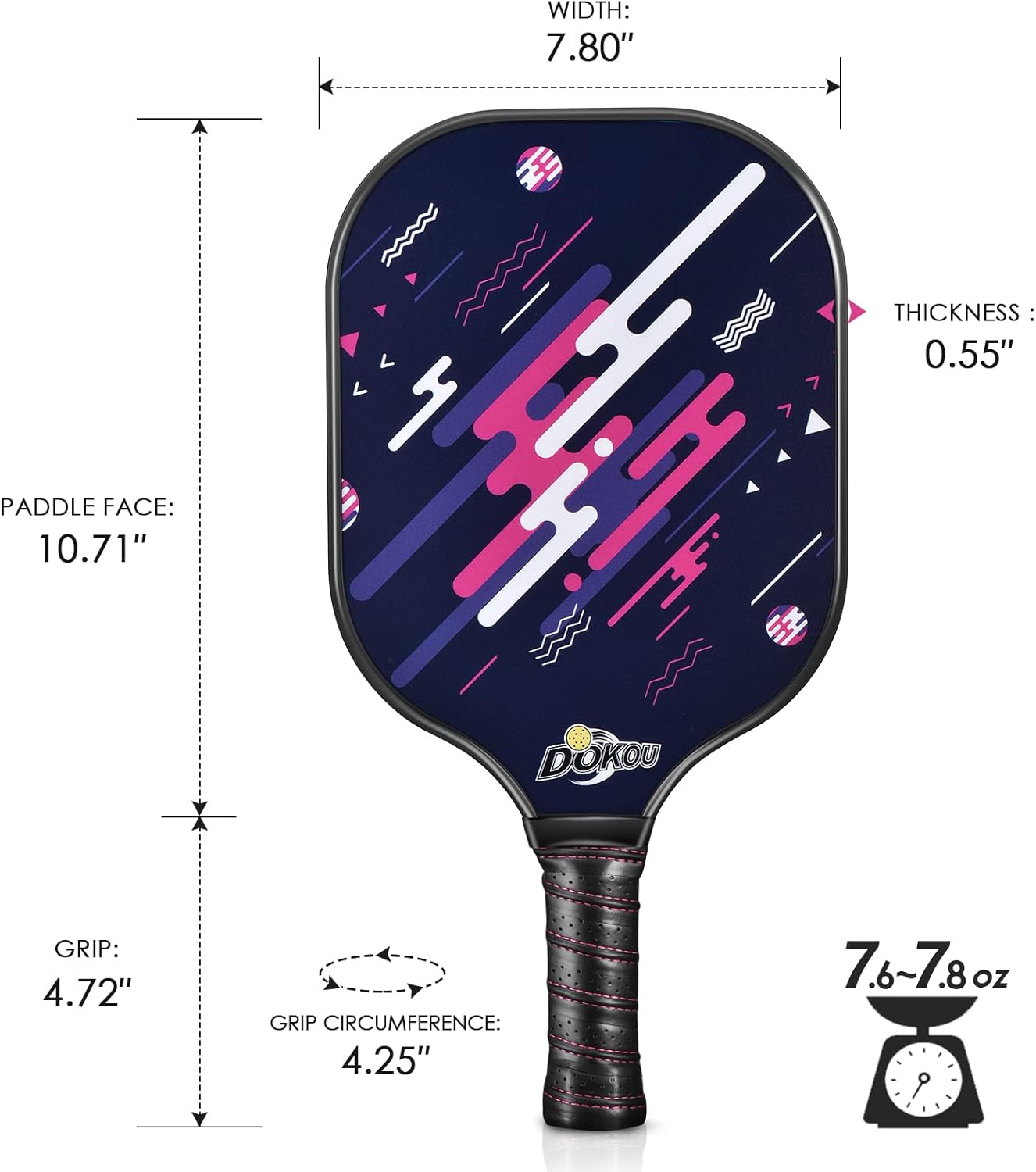 DOKOU Pickleball Paddles, Pickleball Paddle with Fiberglass Face and Polypropylene Honeycomb Core, Pickleball Paddle Set of 2 with 1 Bag and 4 Pickleballs