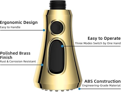Vista 14 de Hibbent Reemplazo de cabezal de grifo de cocina extraíble, 3 funciones NSF/ANSI/CAN 61 y boquilla rociadora de fregadero certificada CUPC, 15 Bronce