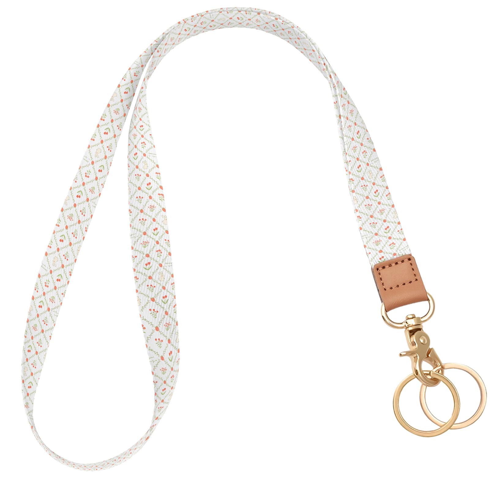 Knagsfa Lanyards for Id Badges, Long Neck Lanyards for Keys Wallets, Cute Keychain Lanyard for Women Teacher, Rabbit Flower