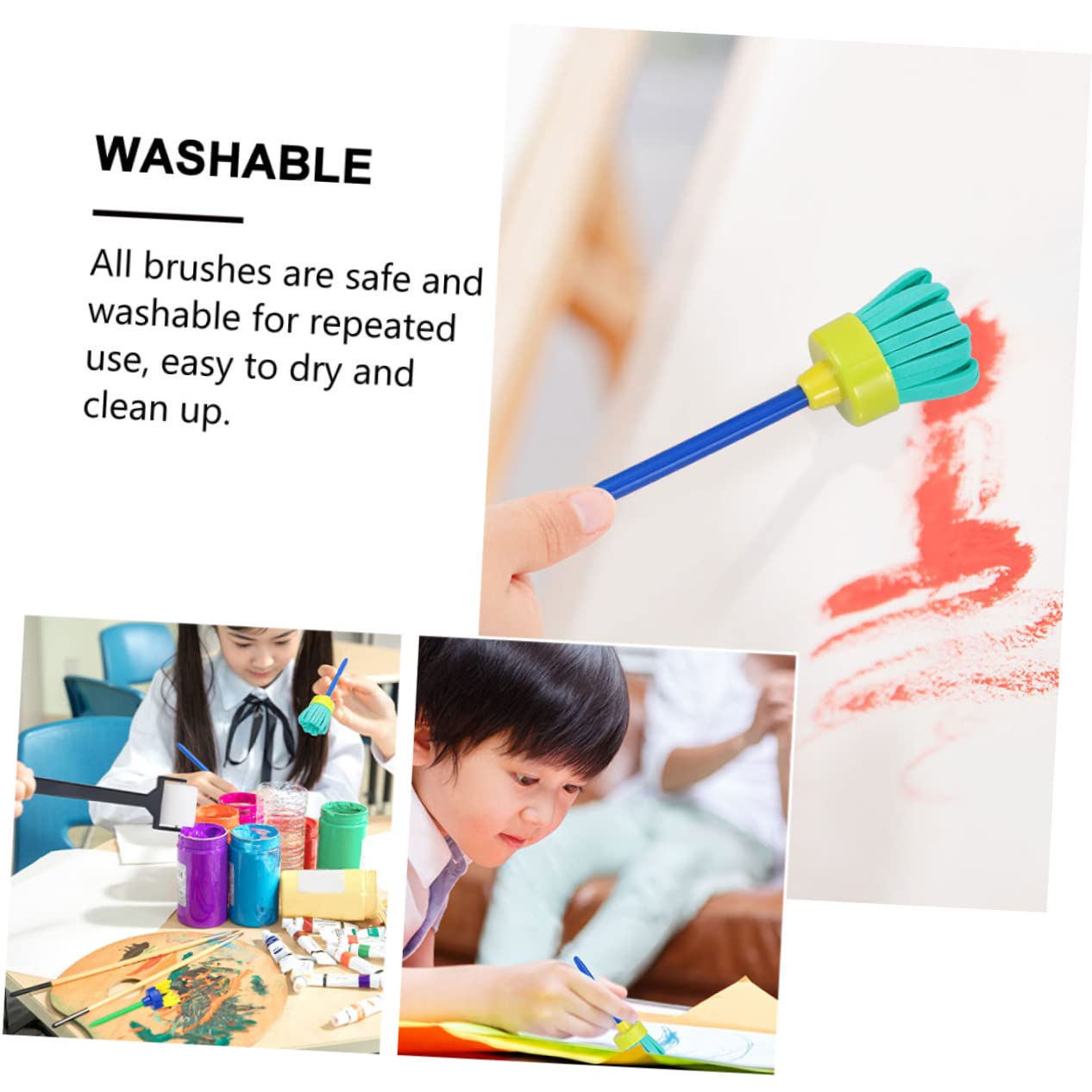 BESTonZON Pennelli per Pittura Strumenti per Attività Creative Design Ergonomico per Presa Colori Lavabili per Ragazzi Kit Completo