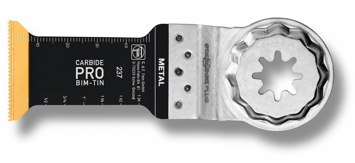 FEIN E-Cut Carbide Pro Lama da taglio in profondità, 1 pz., Larghezza 32 mm, Lunghezza 60 mm, Attacco Starlock Plus, Lama in metallo duro con rivestimento in TiN estremamente resistente all’usura
