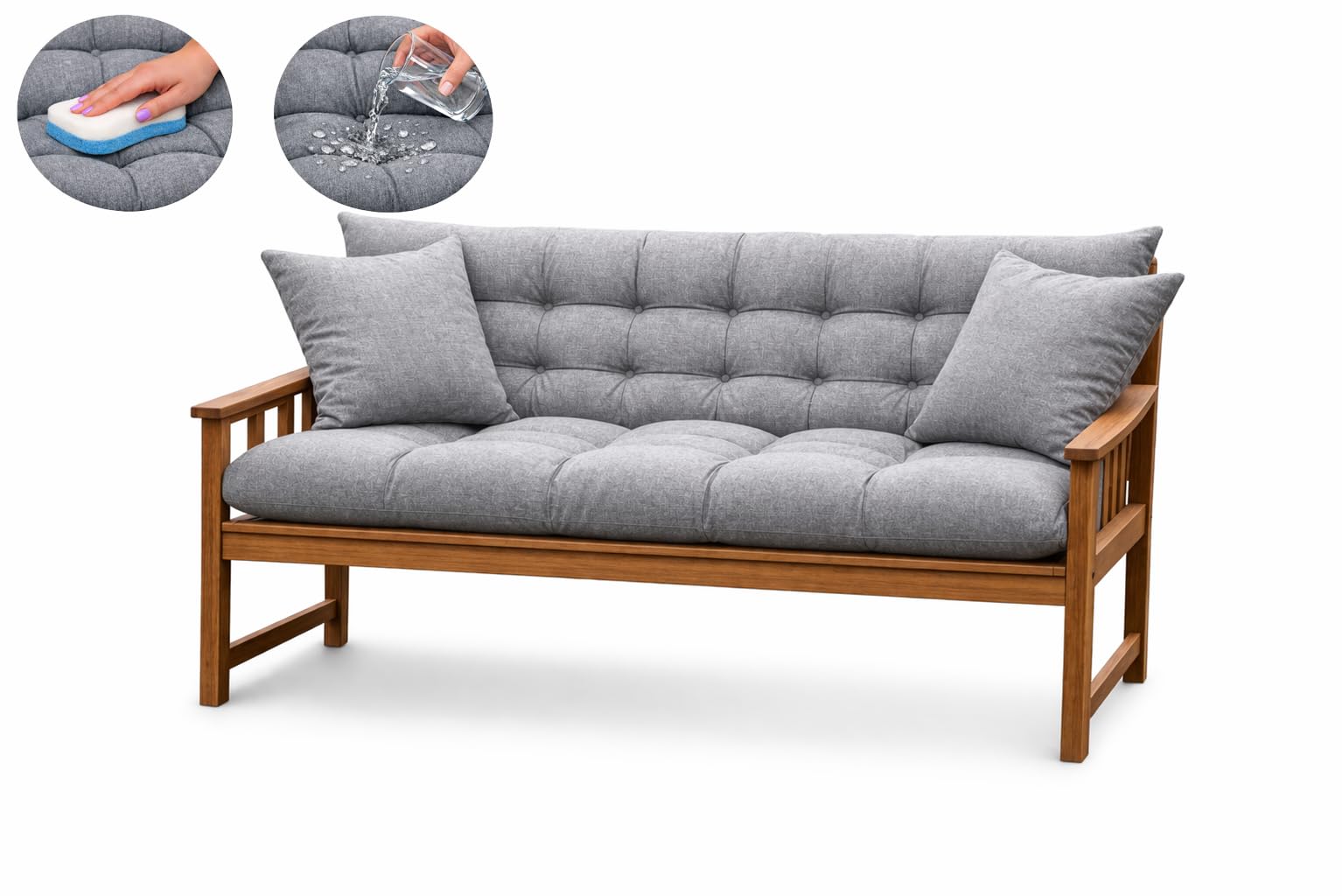 Filippo Bankauflage 180x50x60 - Sitzkissen Outdoor für Hollywoodschaukel mit zwei Kissen 45x45 cm - Bankkissen Wetterfest, Beständig Gegen Schimmel, Handgefertigt mit Befestigungsschnüre