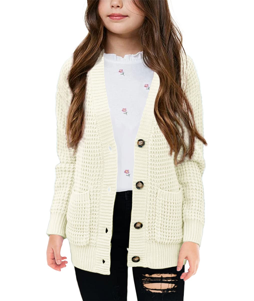 Imily Bela Girls Cardigan Sweater Kids Open Front Button Down Knit Sweaters