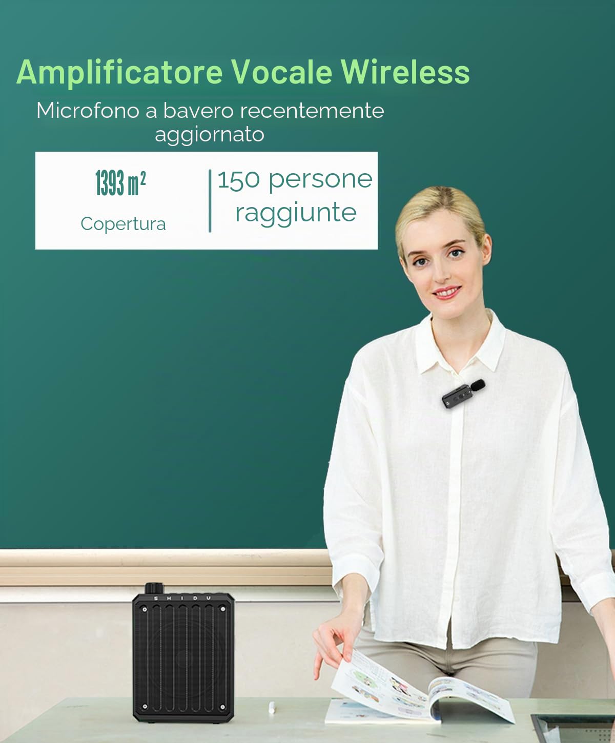 Amplificatore vocale insegnanti portatile con microfono a clip senza fili | Amplificatore vocale con microfono professionale, megafono vocale wireless da cintura con microfono Lavalier, Ricaricabile