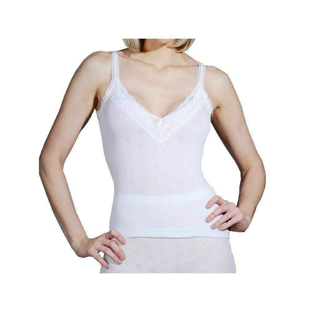 Top Linen (Nw) Ltd Women's French Spencer Lace Short White Thermal Vest Top - Thermal Underwear Vest For - Soft French Neck Spence Winter Warm Vest - Made In Uk (French Neck Spencer With Lace Short White, Large)
