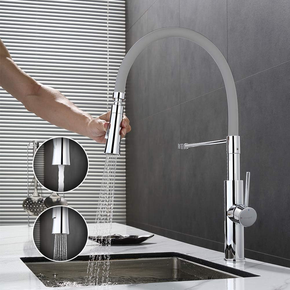MICE COLLECTION - Grifo Mezclador de Cocina Profesional con Ducha de Mano y Caño Flexible, Griferia para Fregadero Monomando Extensible Gris MICE22115-9