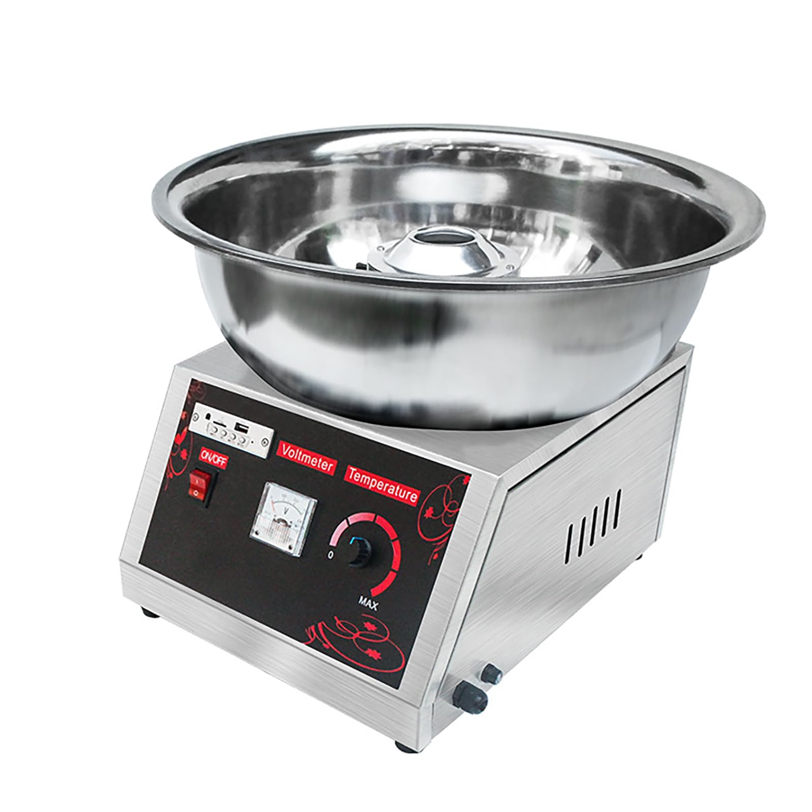 Machine à coton professionnelle 1000 W pour barbe à papa électrique commerciale en acier inoxydable grand espace de rangement avec USB pour salle à manger, fête d'anniversaire, festival
