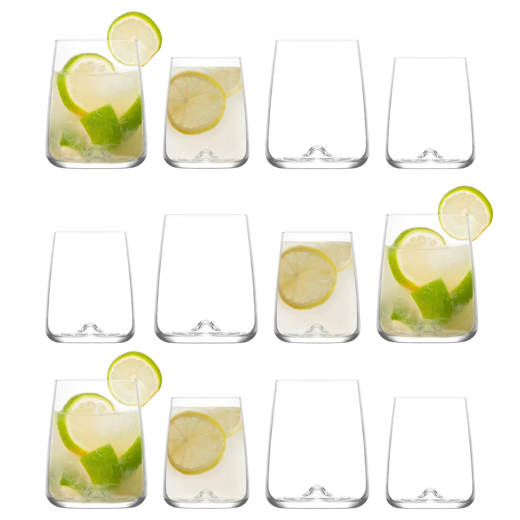 Lav Transparent 12Pc Clear Terra Glassware Set - Mixed Glass Highball Cocktail Gin Glasses And Water Whiskey Drinking Tumblers