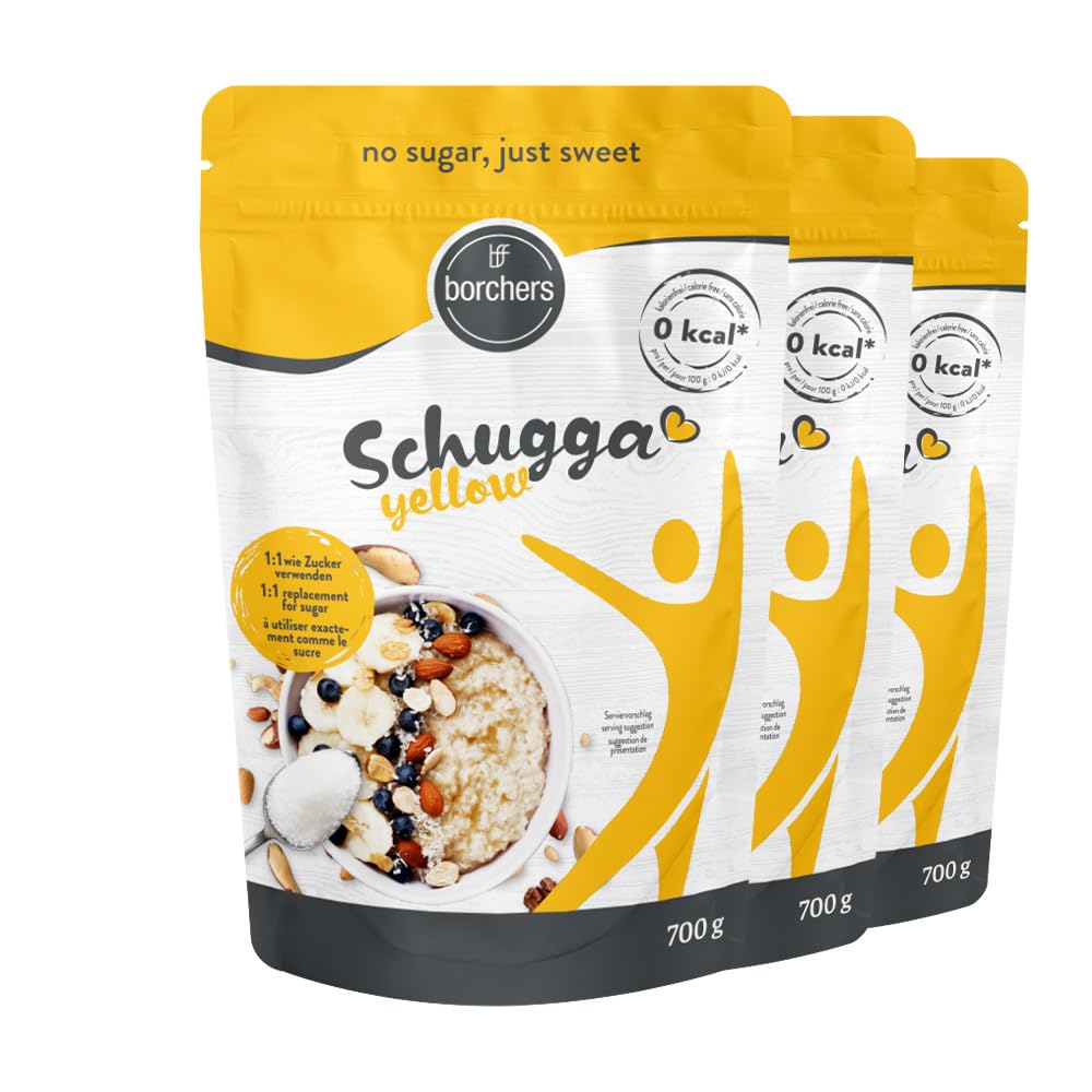 BORCHERS Schugga, Kristalline Streusüße 3x 700g, Erythrit-Sucralose Mischung, 1:1 wie Zucker, kalorienfrei & zuckerfrei, Zuckerersatz, Süßungsmittel, Zuckeralternative, XXL Vorteilspack