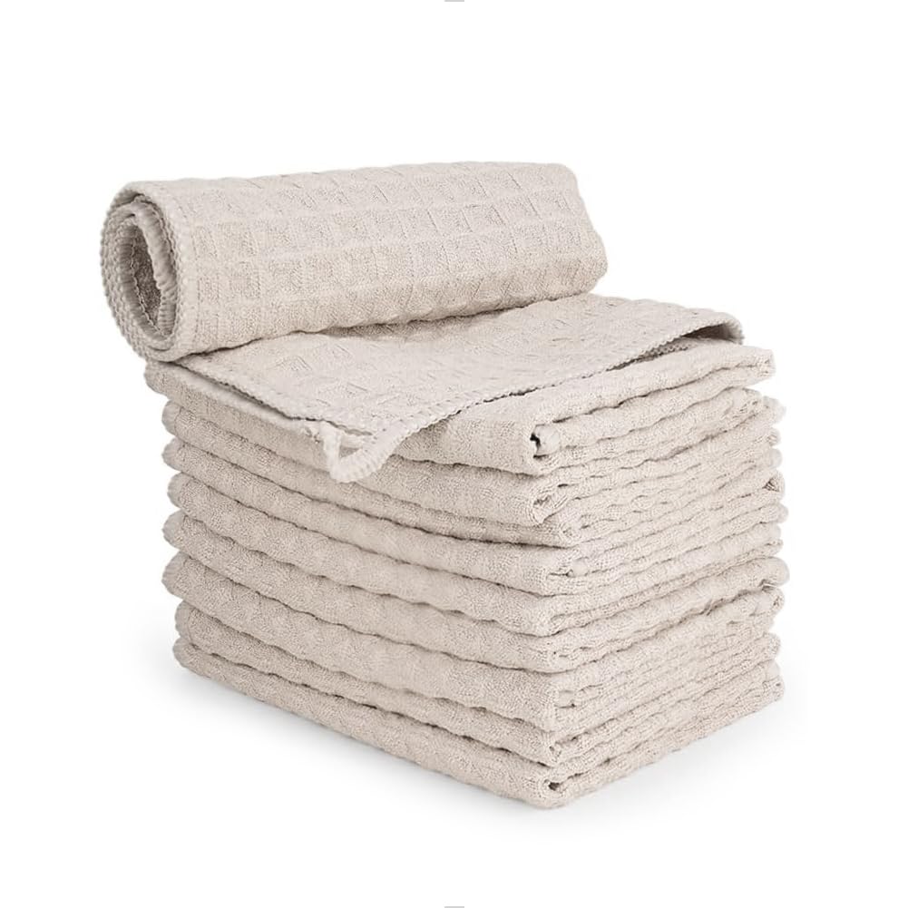 Watchget Khaki Barista Micro Cloth 10 Pack, Microfiber Espresso Cleaning Towels Waffle Weave Kitchen Dish Cloths Cafe Bar Towel Coffee Machine Accessories Rag, (12"X12")