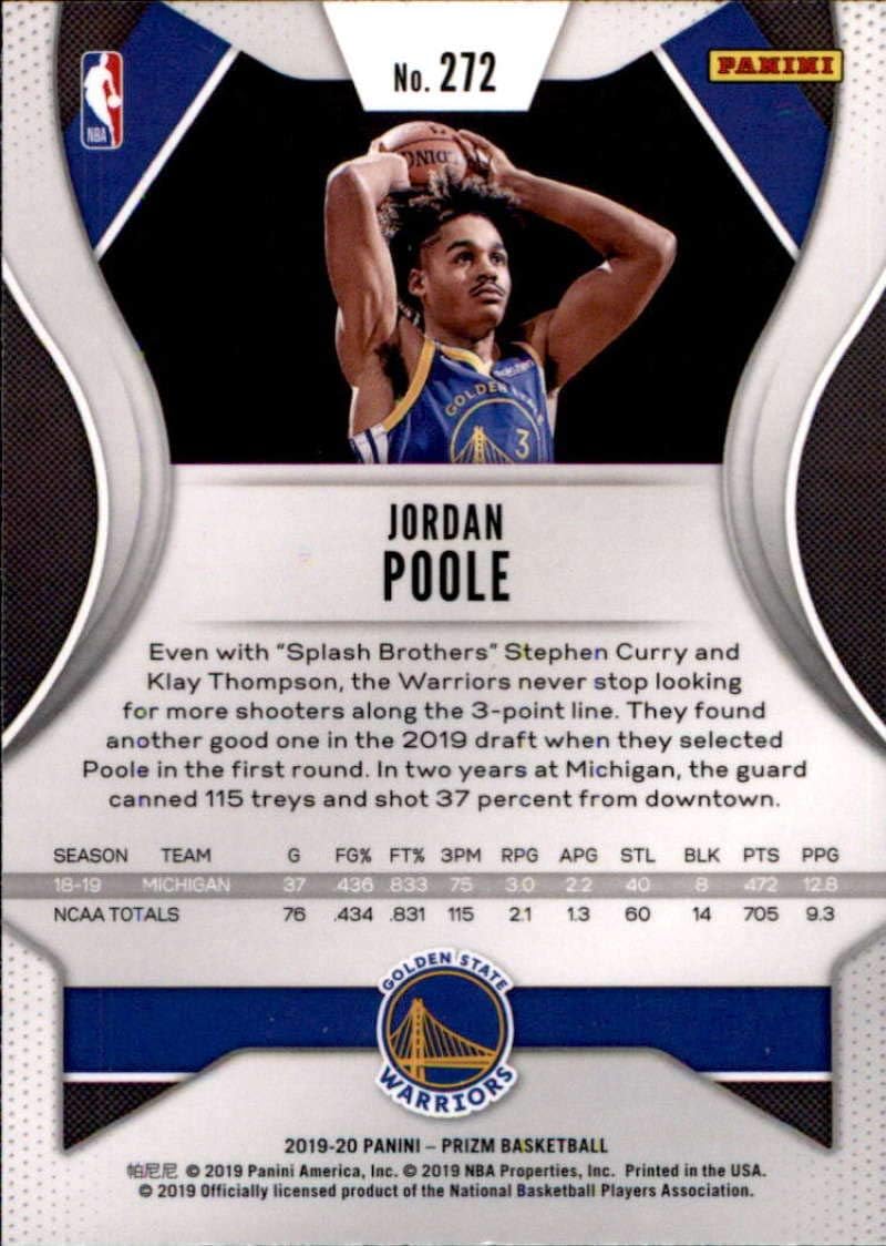2019-20 Panini Prizm #272 Jordan Poole Golden State Warriors Rookie Basketball Card