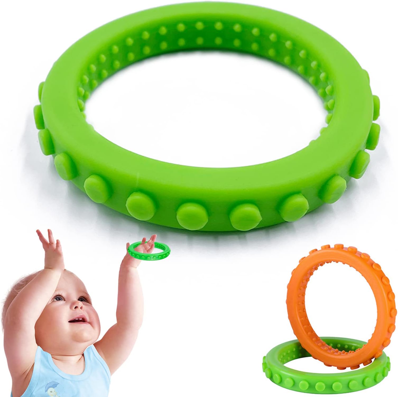 Sensory Chew Bracelet Teether for Kids Toddlers, Silicone Teething Ring BPA Free Autism Chewing Toy for Baby Boy Girl with ADHD, Teething, Anxiety, Biting Needs, Oral Sensory Motor Aids… Green