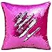 Play Tailor Mermaid Sequin Pillow Case Flip Sequin Pillow Cover Reversible Sequins Throw Cushion Cover 16"x16" (Silver and Fuchsia)