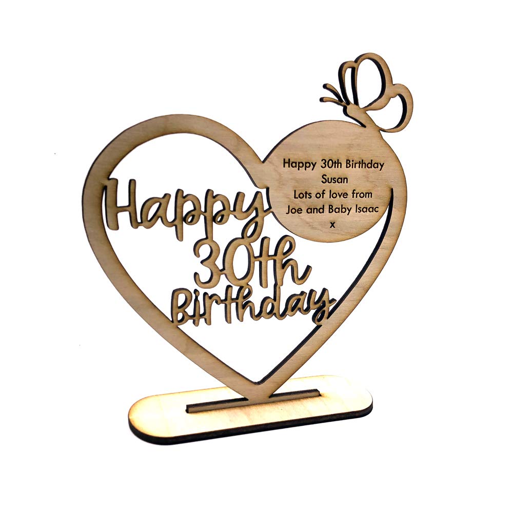 Ukgiftstoreonline Natural Wood Personalised Wooden Freestanding Heart Birthday Gift For Her With Message 13Th, 16Th, 18Th, 21St, 30Th, 40Th, 50Th, 60Th, 70Th