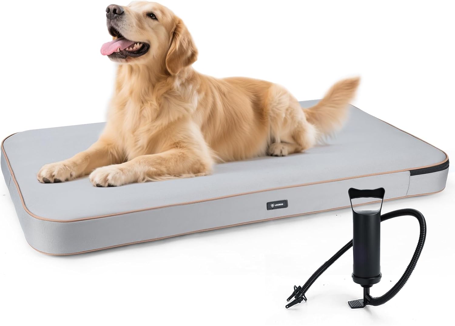 Lekereise Travel Dog Bed (49" x 26") – Foldable, Inflatable Outdoor Dog Bed,Portable & Machine Washable – Comes with a Manual Inflator - Grey