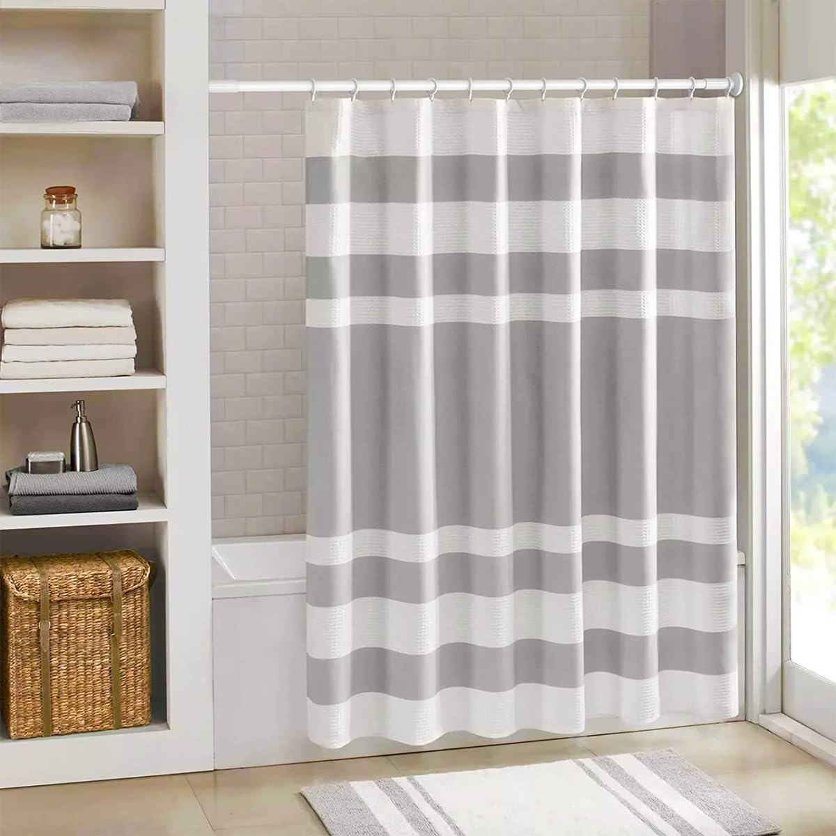 Teleskopstange Ohne Bohren 92-430cm, Edelstahl Vorhangstange Ø32mm, Duschvorhangstange Teleskopstange Klemmstange für Kleiderschrank, Fenster und Badezimmer(Weiß,228-277cm)