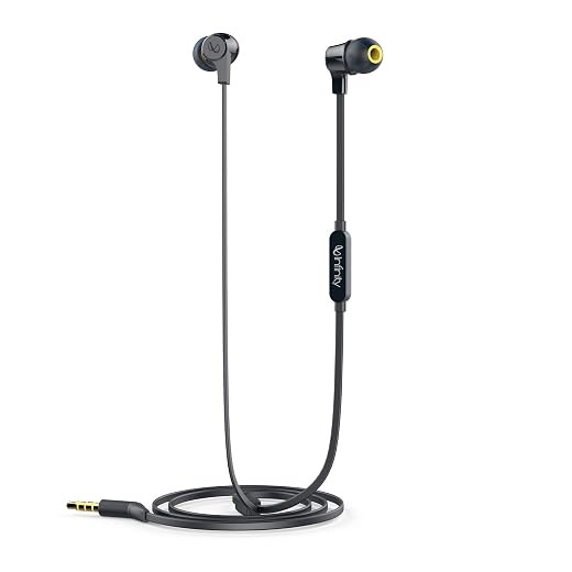 Infinity (JBL) Zip 100 Wired in Ear Earphones with Mic, Immersive Bass, One Button Multi-Function Remote, Tangle Free Flat Cable (Black)