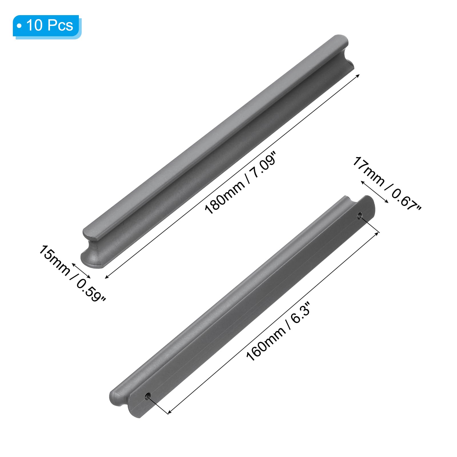 PATIKIL Door Handles 6.3 Inch (160mm) Hole Center, 10 Pack Brushed Pulls Kitchen Drawer Hardware for Cupboard Drawer Pulls Gray - Image 2
