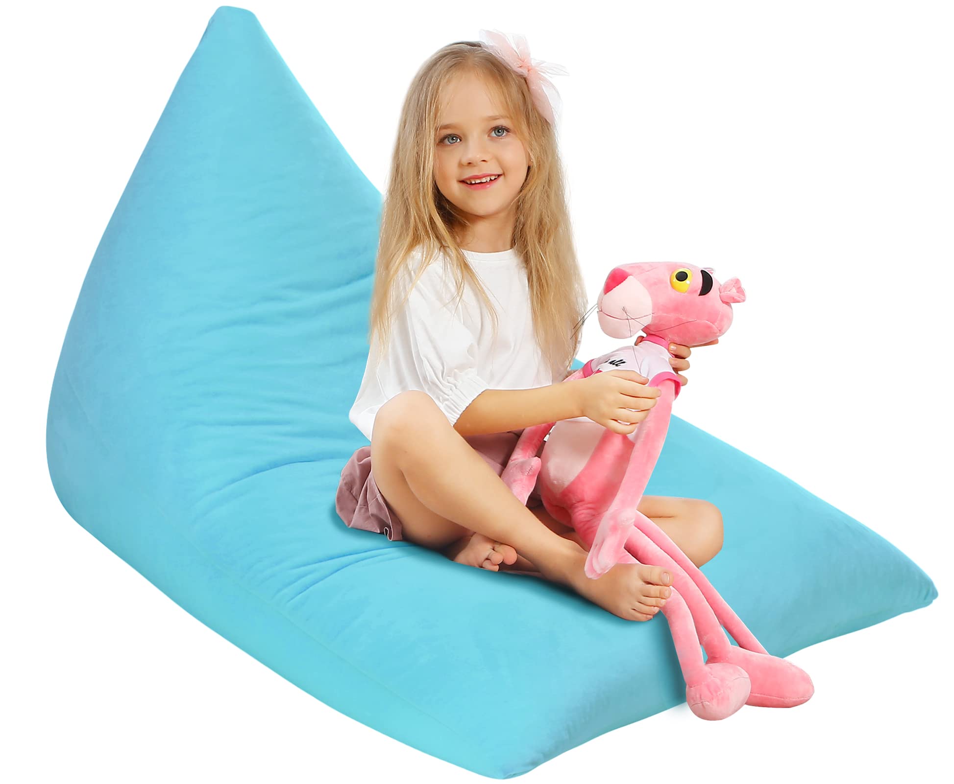 Aubliss Stuffed Animal Storage Bean Bag Chairs Cover, 50"x 35" Extra Large Velvet Bean Bags Chair for Kids & Adults, Ultra Soft Zipper Beanbag Toy Storage for Boys Girls - Blue