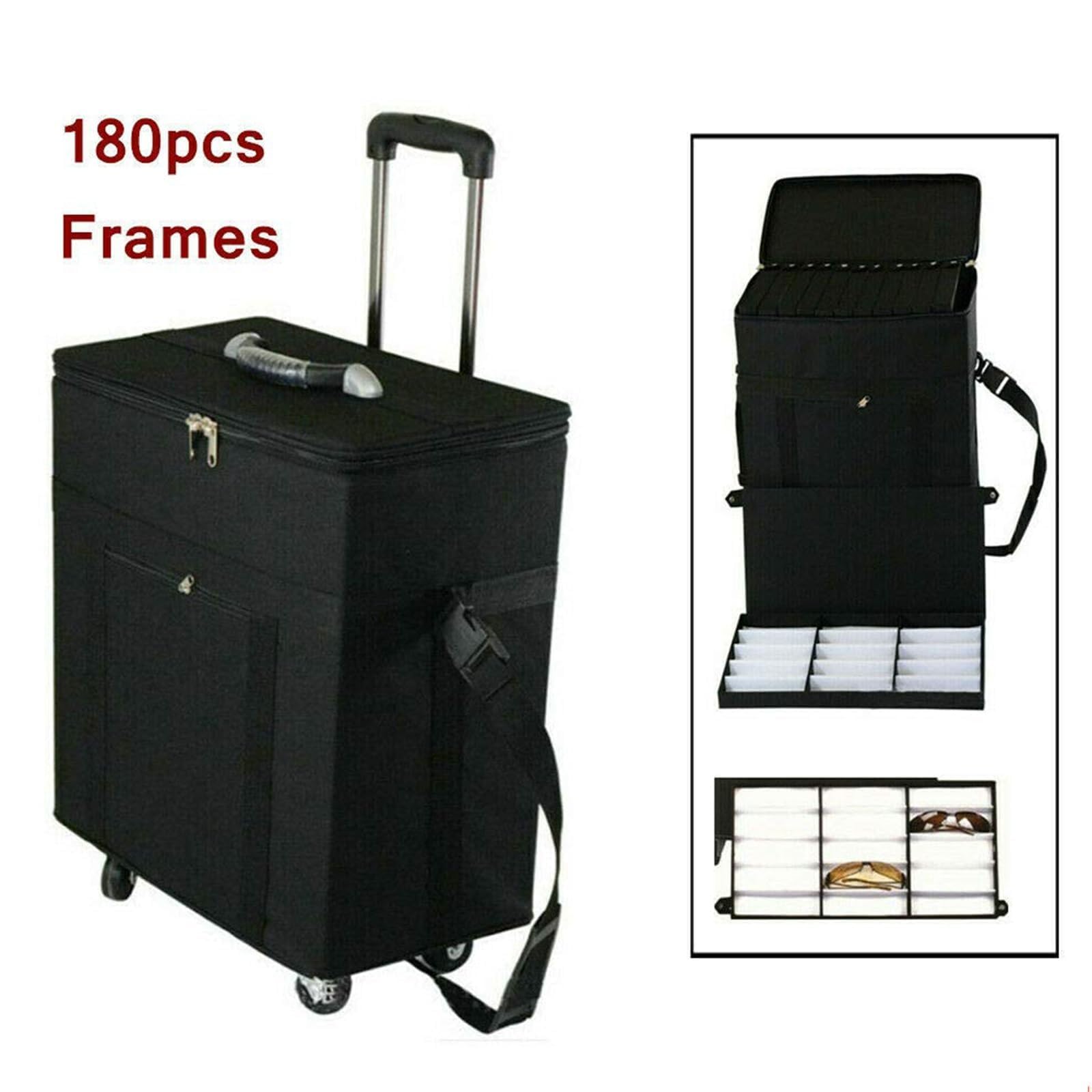 COYEUX Valise de Rangement pour Lunettes de Voyage, étui à Lunettes de Soleil Portable, avec 180 emplacements et roulettes, Tissu Oxford, Porte-Lunettes pour Plusieurs Paires