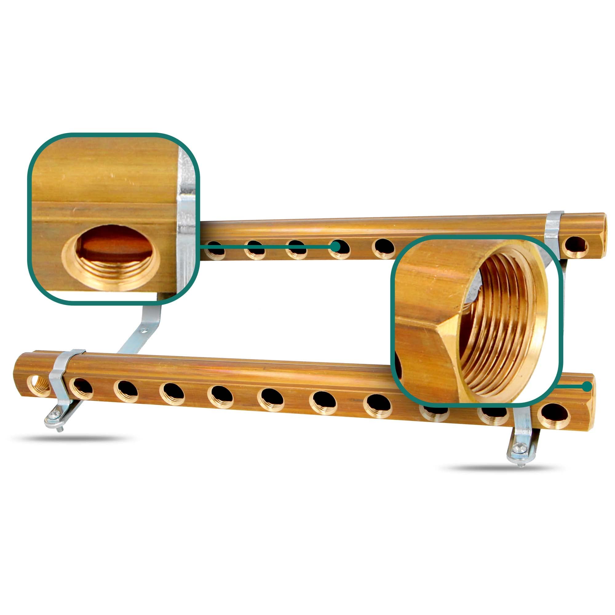Millto™ Distribuidor de calefacción para debajo del pasillo, latón, 11 conexiones, tubos, tubos de acero inoxidable, soportes para calefacción por suelo radiante, conexión de tubos, juego de