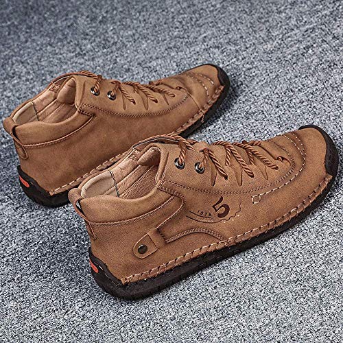 Yongjia Mens Leather Casual Lace Up Driving Walking Ankle Boots Stitching Work Fashion Shoes Brown 45 #TOP5
