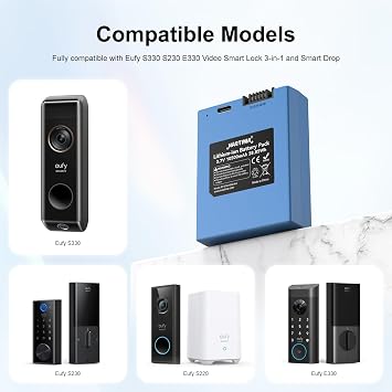 NASTIMA S330 Security Rechargeable Battery for eufy S230 S330 S220 E330 Video Smart Lock 3-in-1 and Smart Drop T8520 T8520S T8520J11 T8531 E8531JY1 T8520T11, 10500mAh Battery Replacement