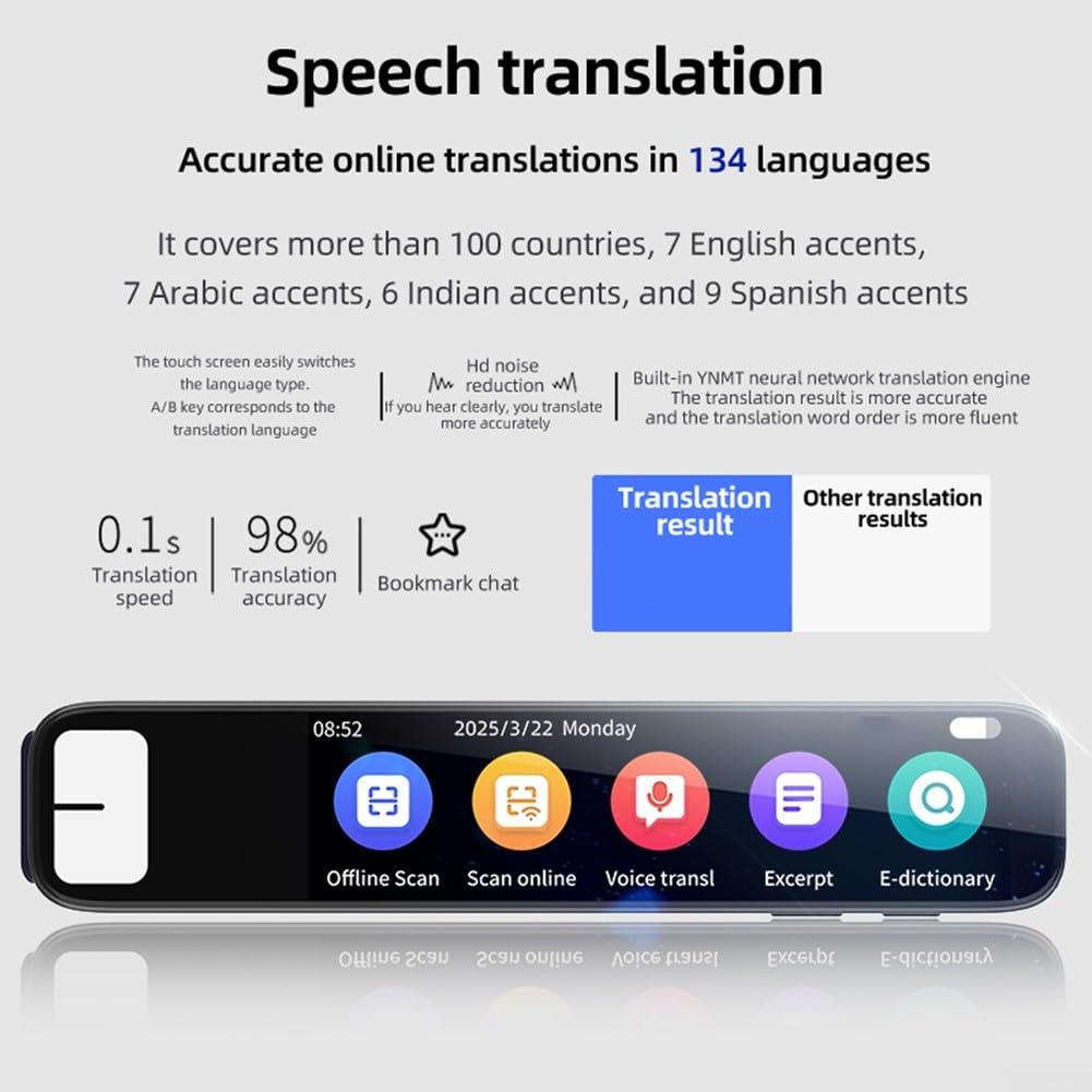 Translator Pen Smart, 134 lingue online, supporto offline per dislessia scansione lettura strumento di apprendimento studenti voce audio (nero)
