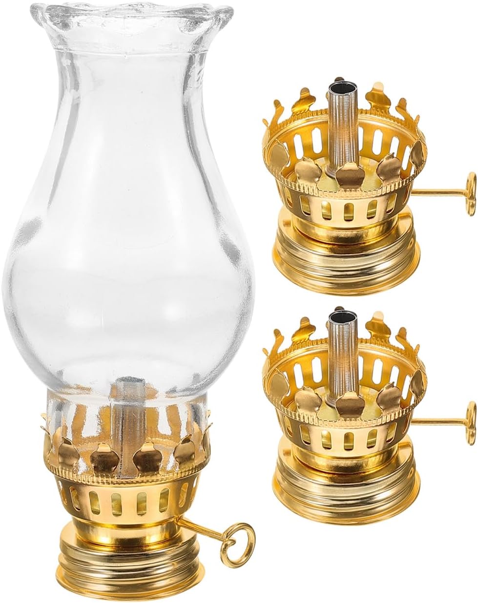GARVALON Oil Lamp Burner Replacement with Metal Adjustable Regulator Glass Shade and Wicks Set for Kerosene Lamp Accessories Home Use