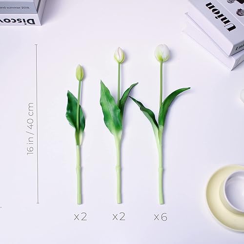 Miniatura 2 de WAKISAKI Tulipanes falsos de tacto real premium de 16 pulgadas, flores artificiales con brotes, tallo flexible fácil de moldear, tulipanes falsos